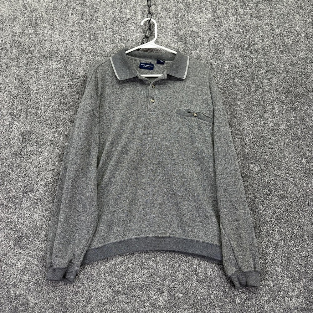 Safe Harbor Polo Shirt Mens XL Gray Long Sleeve Knit Pocket Pullover Casual